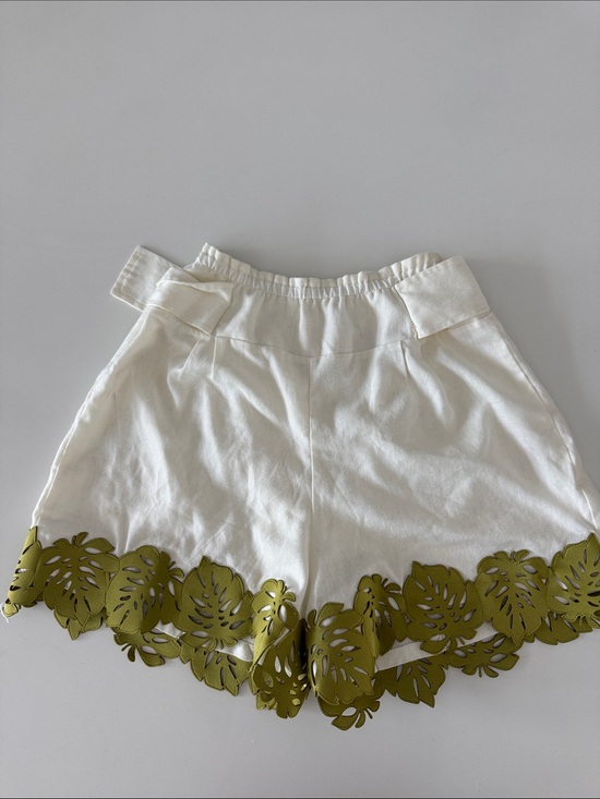 Anthropologie Pants - Bahia Maria Anthropologie Cream High-Waist Shorts with Olive Cutout Leaf Hem